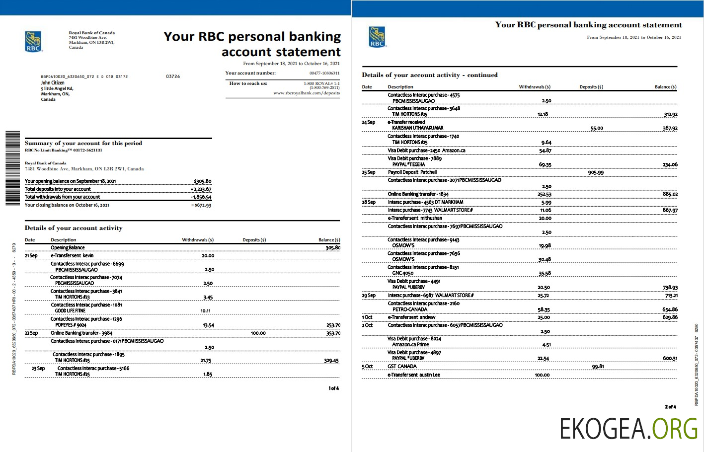 Canada RBC 4 pages (John Citizen)